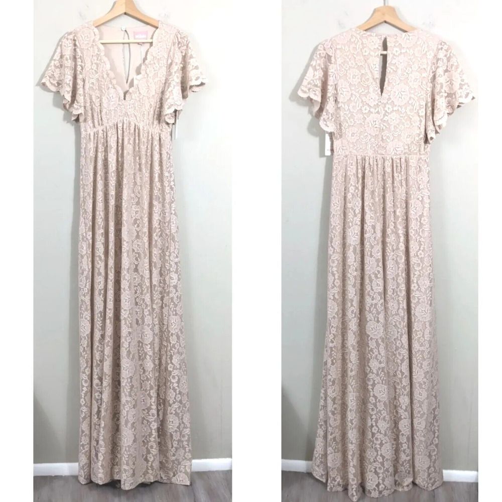 Size S - Show Me Your Mumu -  Sandra Lace Maxi Dress Champagne Nude Beige -NWT